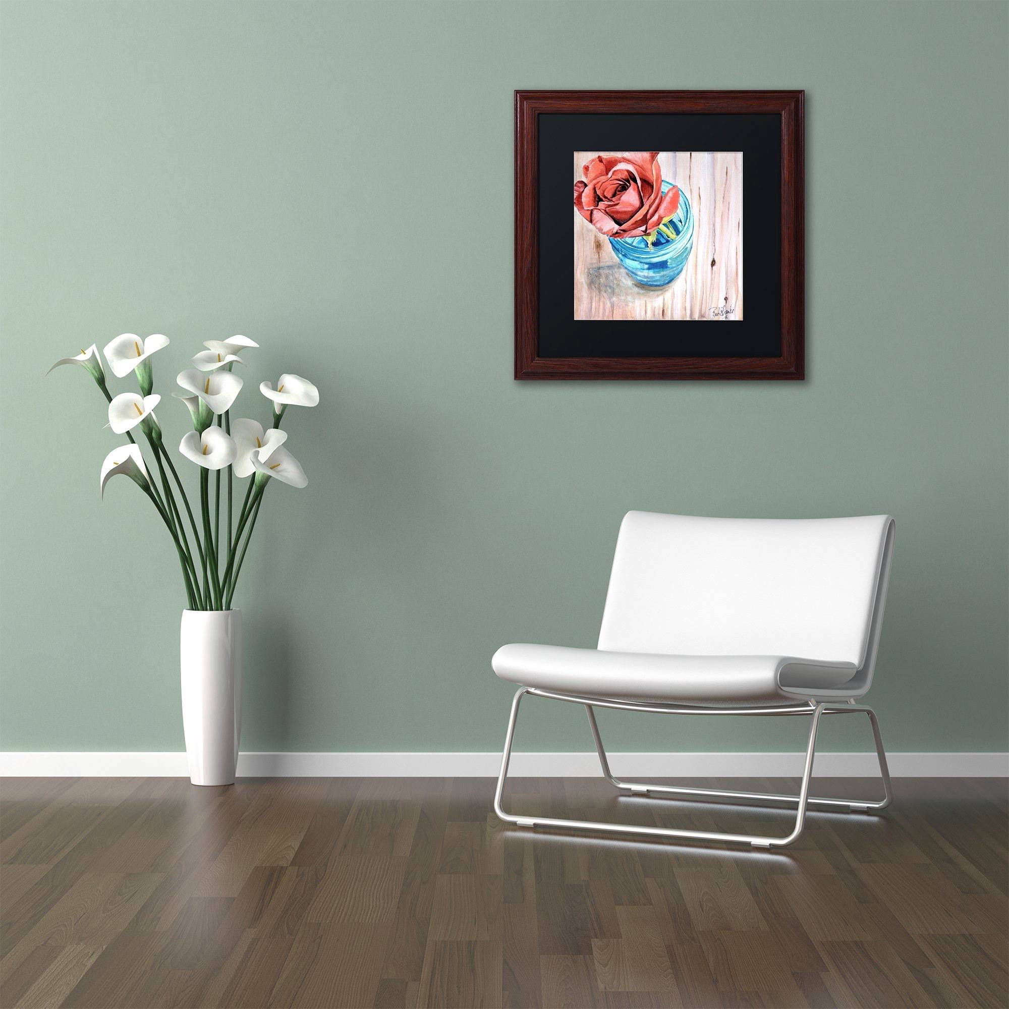 Trademark Fine Art "Rose in Jar" Canvas Art by Jennifer Redstreake Black Matte, Wood Frame