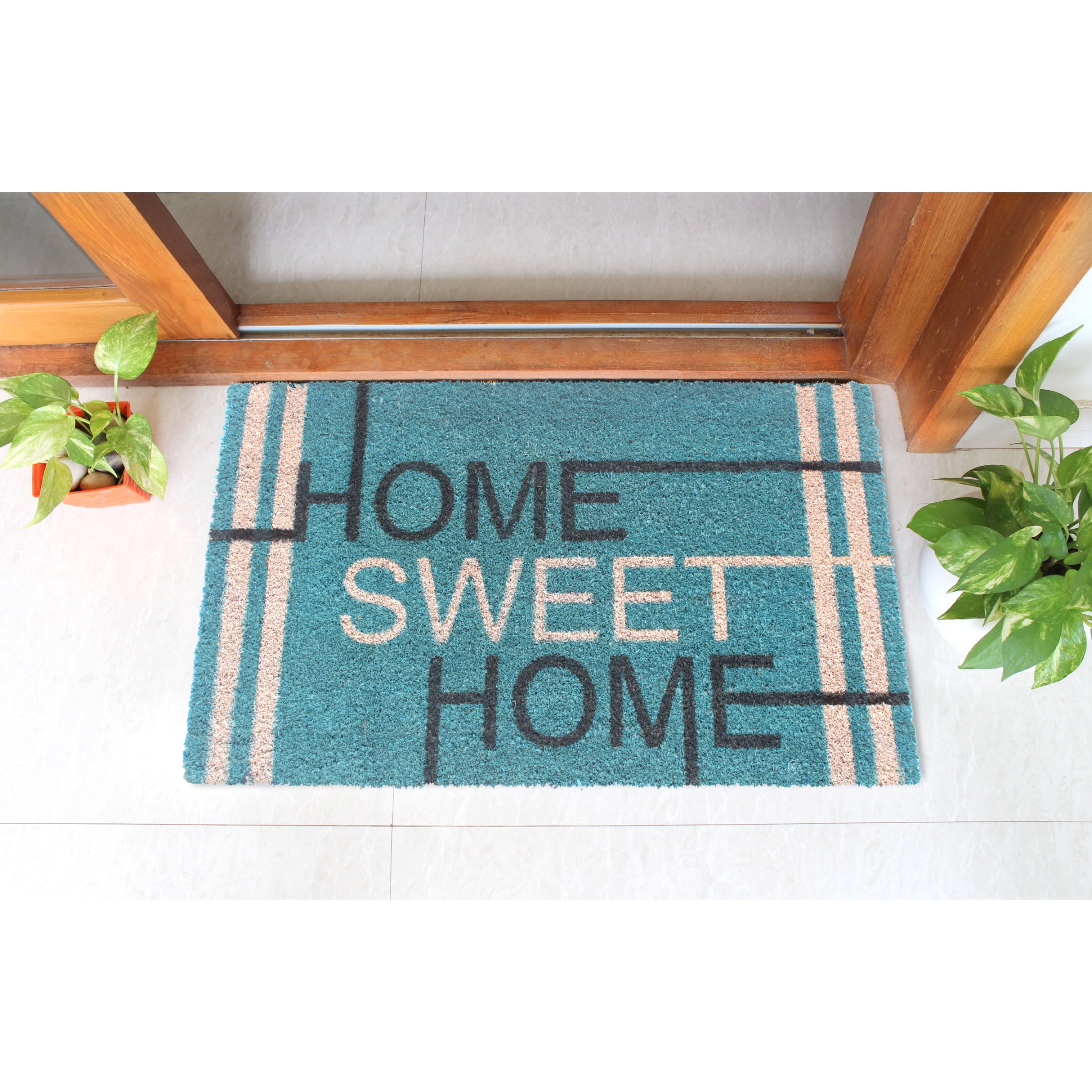 RugSmith Multi Machine Tufted Home Sweet Home Teal Doormat, 18"x30"