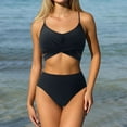 thumbnail image 2 of MIXUE Swim Suits for Women Solid Color Bikini Sets for Women Two Piece High Waisted Ruched Summer Swimwears Holiday Wear,Black,S, 2 of 5