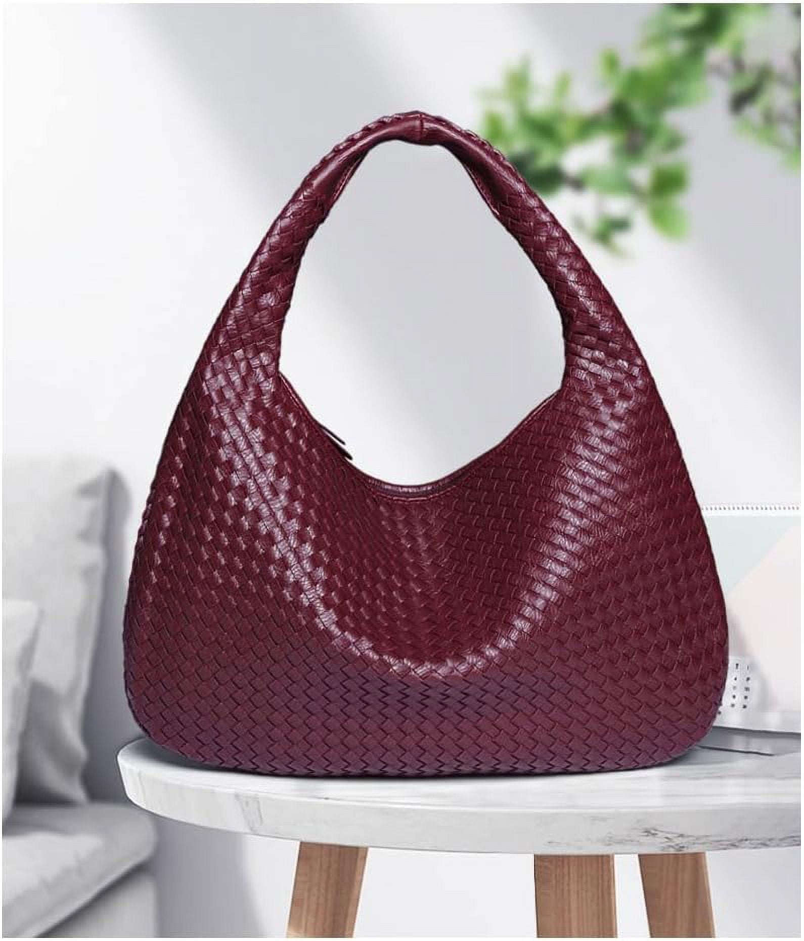 SikaFu Women Woven Vegan Leather Handbag Retro Top-handle Shoulder Bag Handmade Tote Bag Dumpling Purse Hobo Bag
