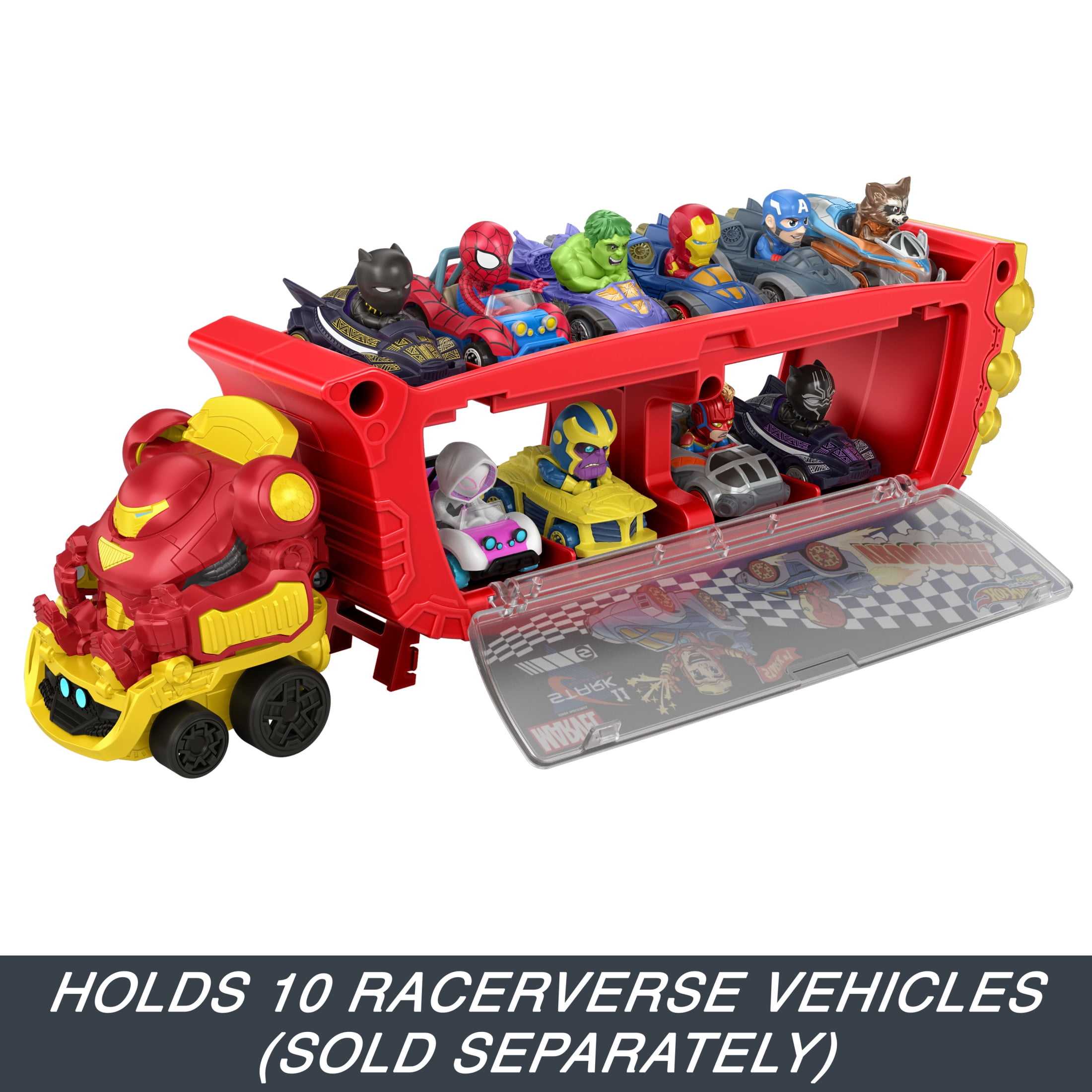 Hot Wheels RacerVerse Marvel Hulkbuster Hauler Play Vehicle, Stores Up to 10 Toy Cars