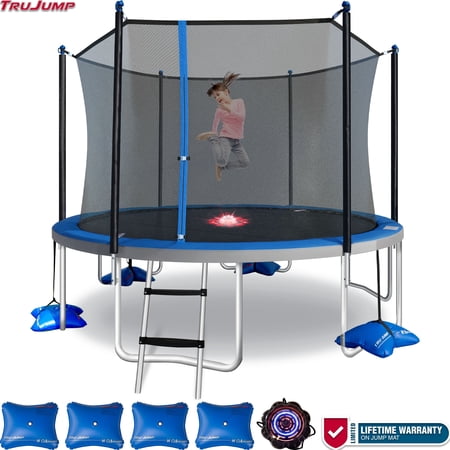 Sportspower TruJump 12' Trampoline, with Water Anchors, Spin-N-Light, and Enclosure, Blue