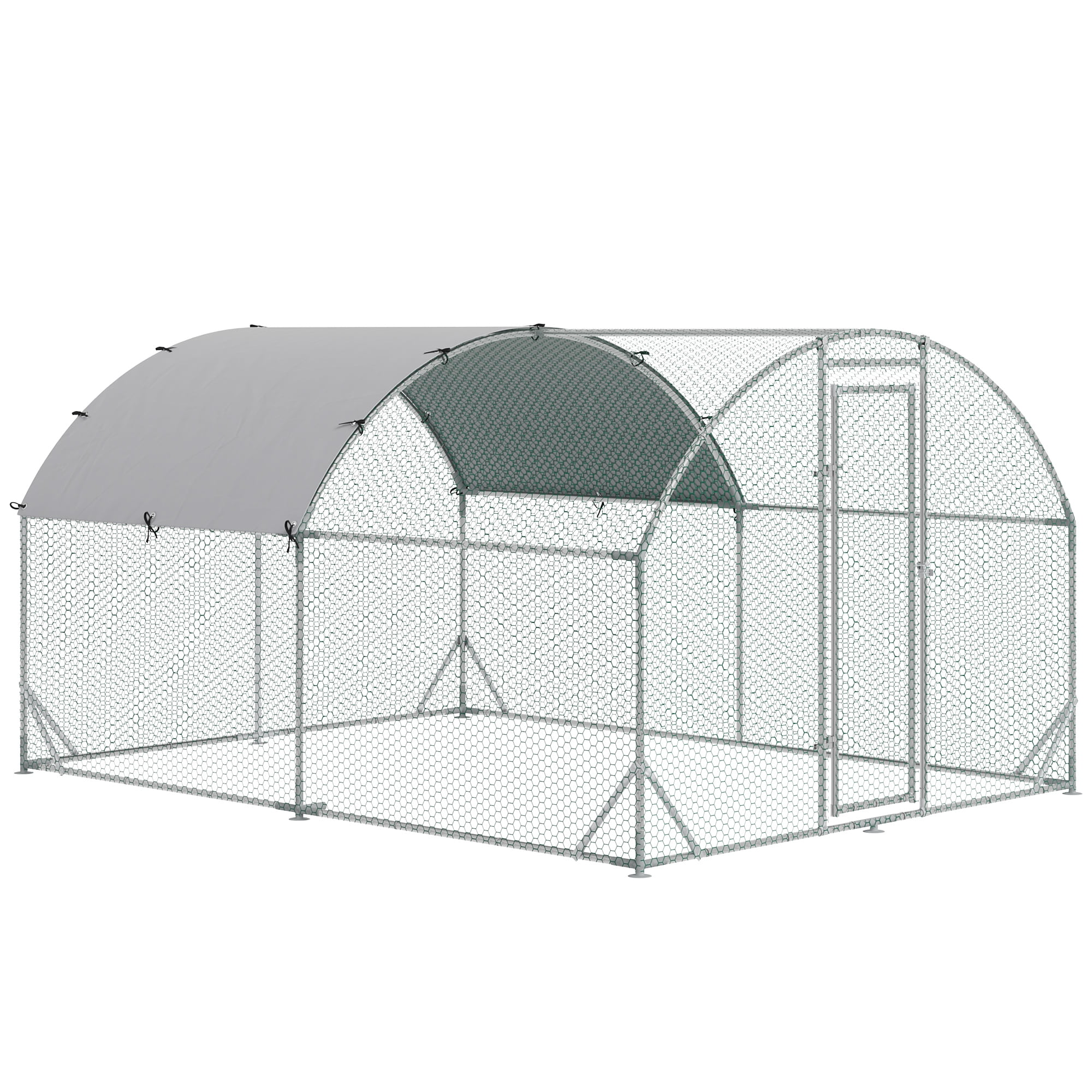 PawHut Galvanized Large Metal Chicken Coop Cage Walk-in Enclosure Poultry Hen Run House Playpen Rabbit Hutch with Cover for Outdoor Backyard Silver 