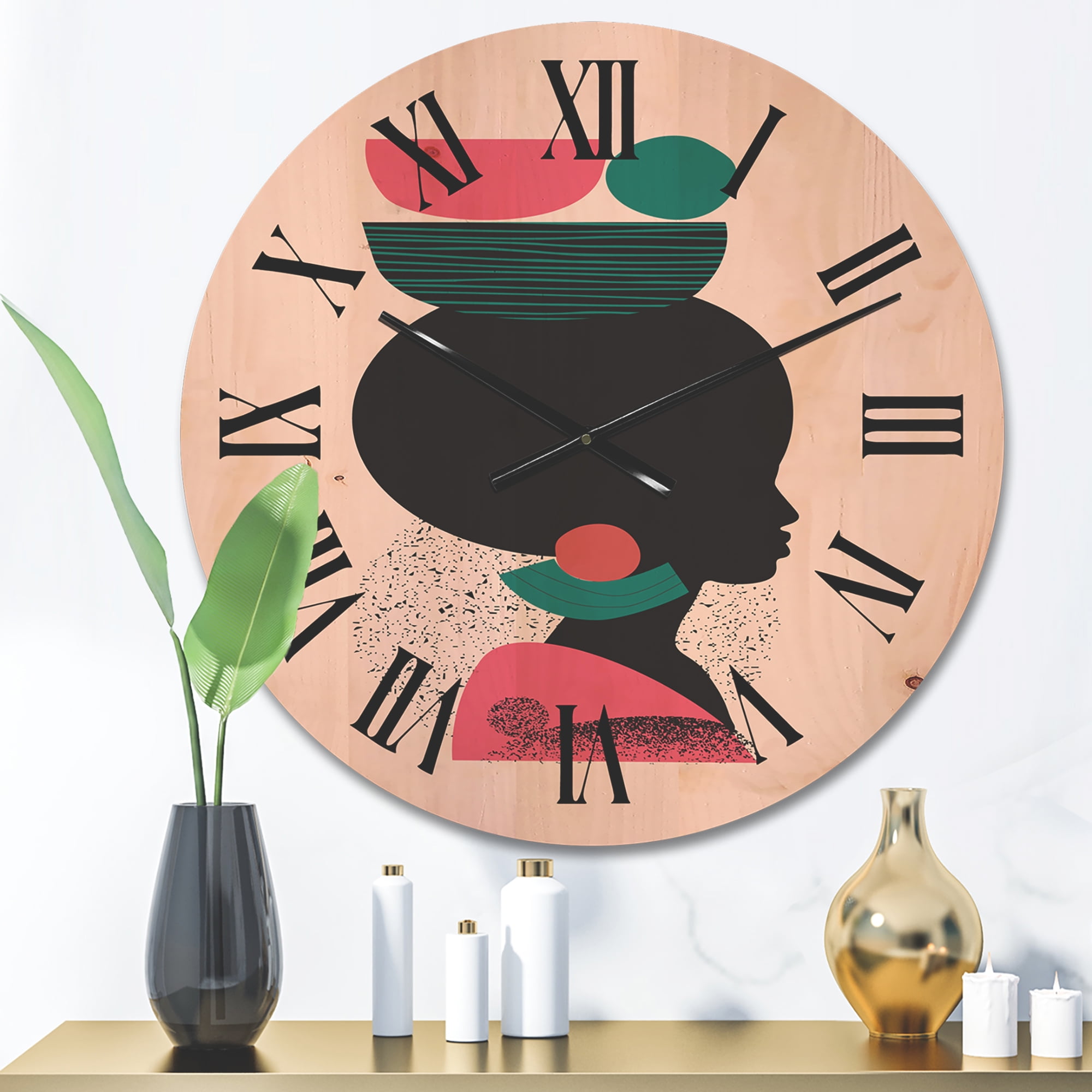 Designart 'Ethnic Geometric Silhouette of African American II' Modern Wood Wall Clock
