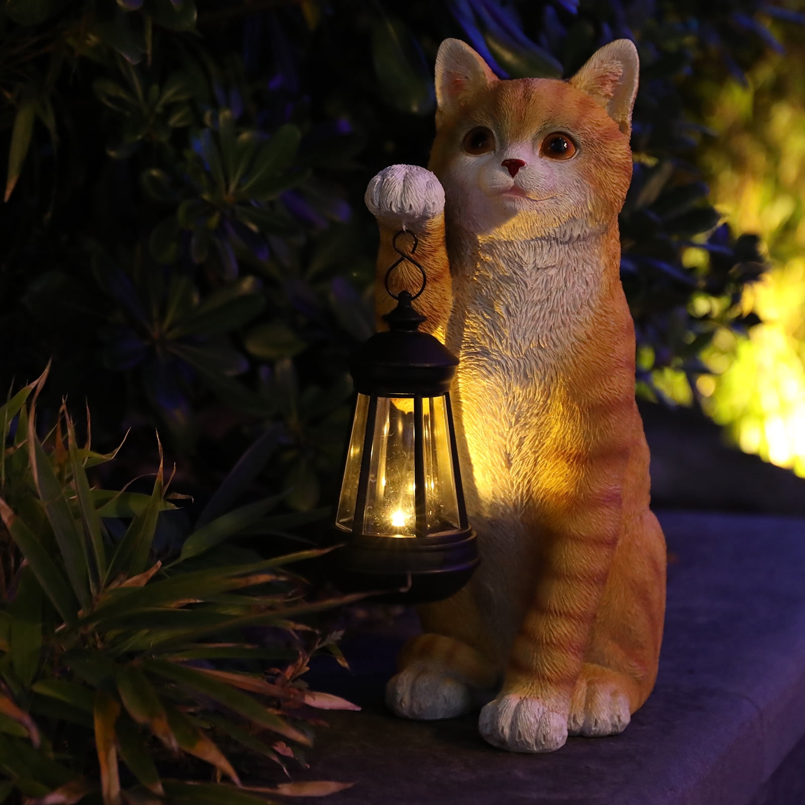 Outdoor Statue,Orange Tabby Cat Garden Statue with Solar Lantern – Lifelike Resin Decor for Patio, Lawn & Outdoor Spaces