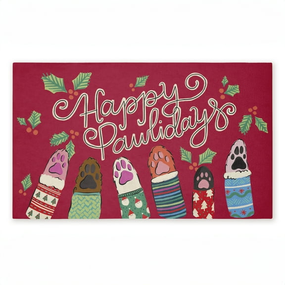 Happy Pawlidays Animal Paws Printed Outdoor Door Mat, design by Deborah Curiel, 18"x30"