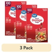(3 pack) Great Value Fresh Seal Double Zipper Storage Bags, Quart, 100 Count