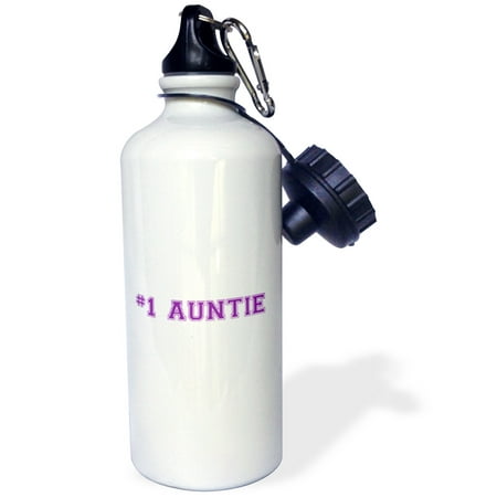 3dRose #1 Auntie - Number One Aunt - purple text - best honorary aunt - Family and Relatives gifts, Sports Water Bottle,
