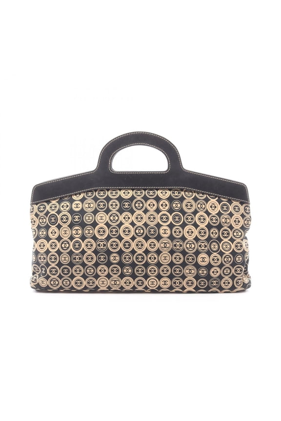 Pre-Owned Chanel CHANEL Handbag Leather Cotton Jersey Women's Black/Beige A21403