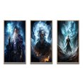 thumbnail image 2 of Designart "Powerful Wizard Magic s Mastery" Superheros Framed Wall Art Set Of 3 - Blue Superheros Frame Gallery Set For Office Decor, 2 of 6
