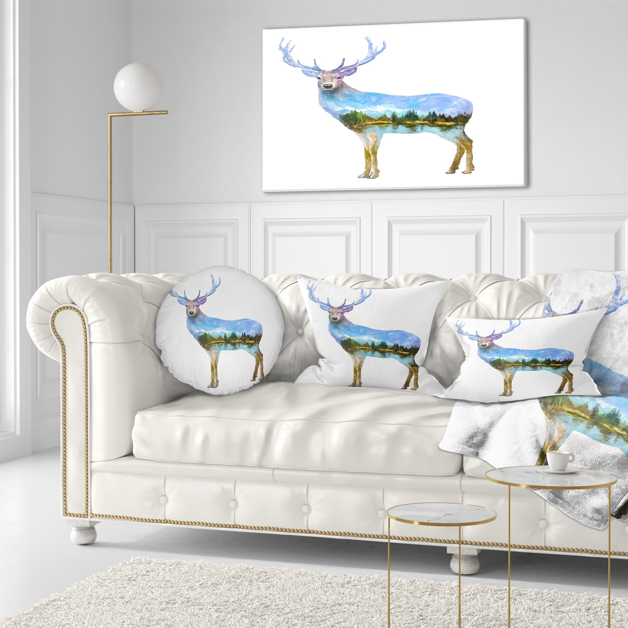 Designart Deer Double Exposure Illustration - Animal Throw Pillow - 12x20