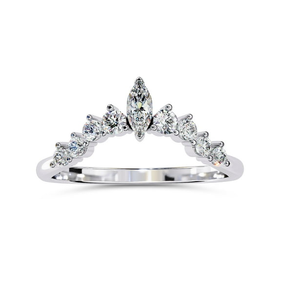 AFFY Chevron Wedding Band Ring for Women, 0.40 Carat (ctw) Marquise and Round Cut Lab Grown Diamond Crown Ring In 14K White Gold Over Sterling Silver F-G-H, SI Quality Gifts For Her Ring Size-4