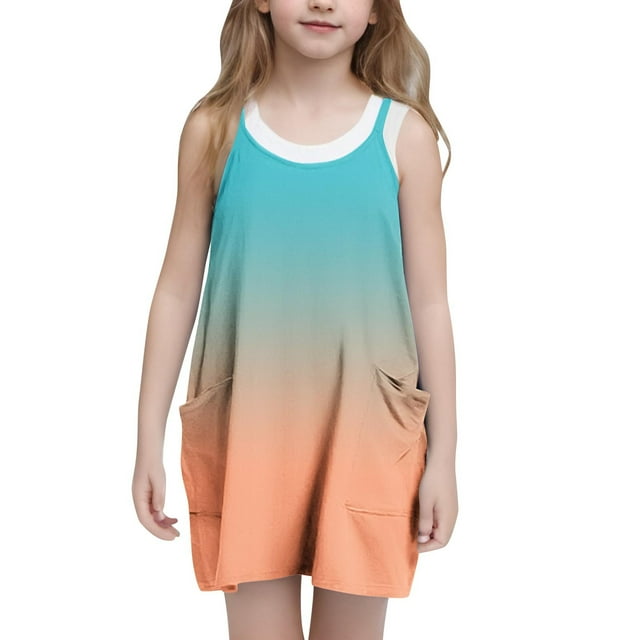 Bwiyojiz Tailles Mode 120-160 Robe Sans Manches à Col Rond Décontractée d'Été à Bretelles Combishort Robes Tennis avec Poches pour Enfant, 13 Ans, Cadeaux pour la Maison, Bleu Clair