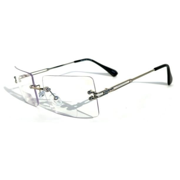 Men Metal Rimless Anti Blue Clear Lens BIFOCAL Reading Glasses