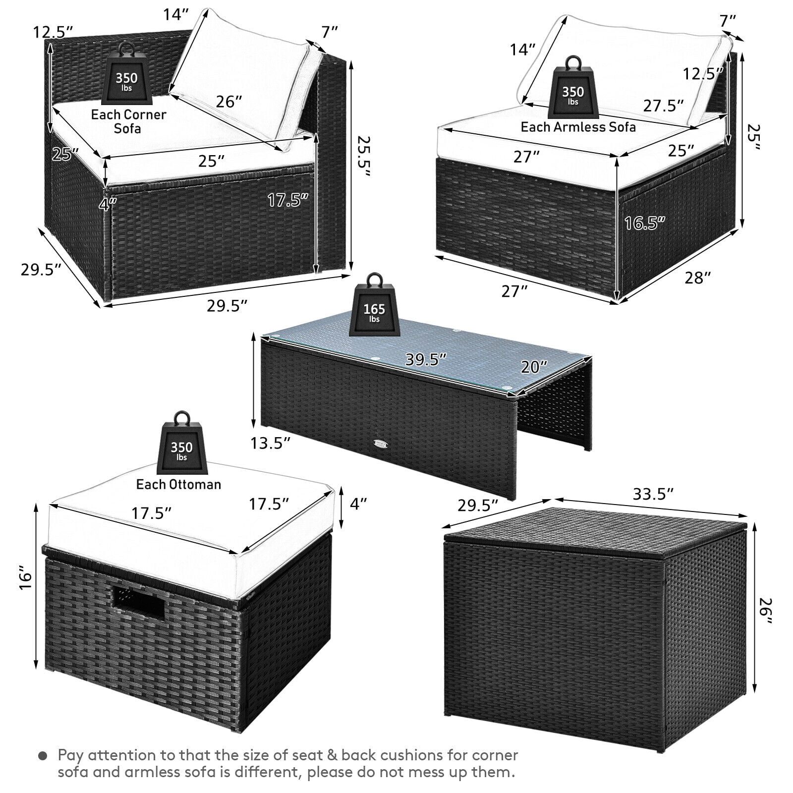 Gymax 8PCS Rattan Patio Sectional Furniture Set w/ Waterproof Cover & Off White Cushions