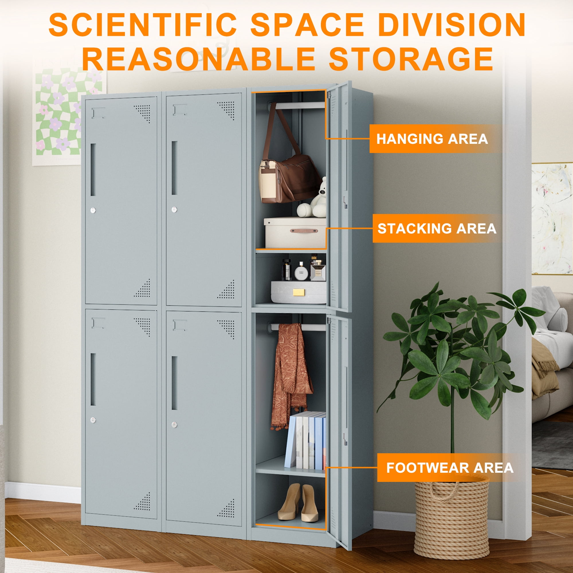 Fesbos Metal Locker 2 Lockable Door,71" Tall Steel Storage Cabinet for School Office Gym Home Employees Staff Sundries Room