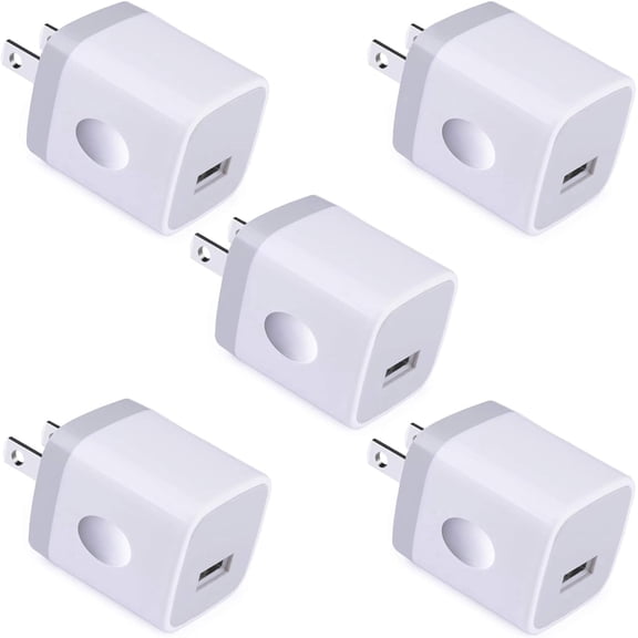 TYPPKMM 5-Pack Single Port USB Wall Charger, 5V 1A Power Adapter Plug for iPhone, Samsung, Android Phones