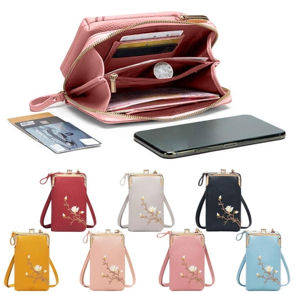 Outoloxit Stylish Embroidered Women's Crossbody Sling Wallet with Phone Holder, Adjustable Strap, Multiple Compartments, Mini Leather Purse for Travel and Daily Use