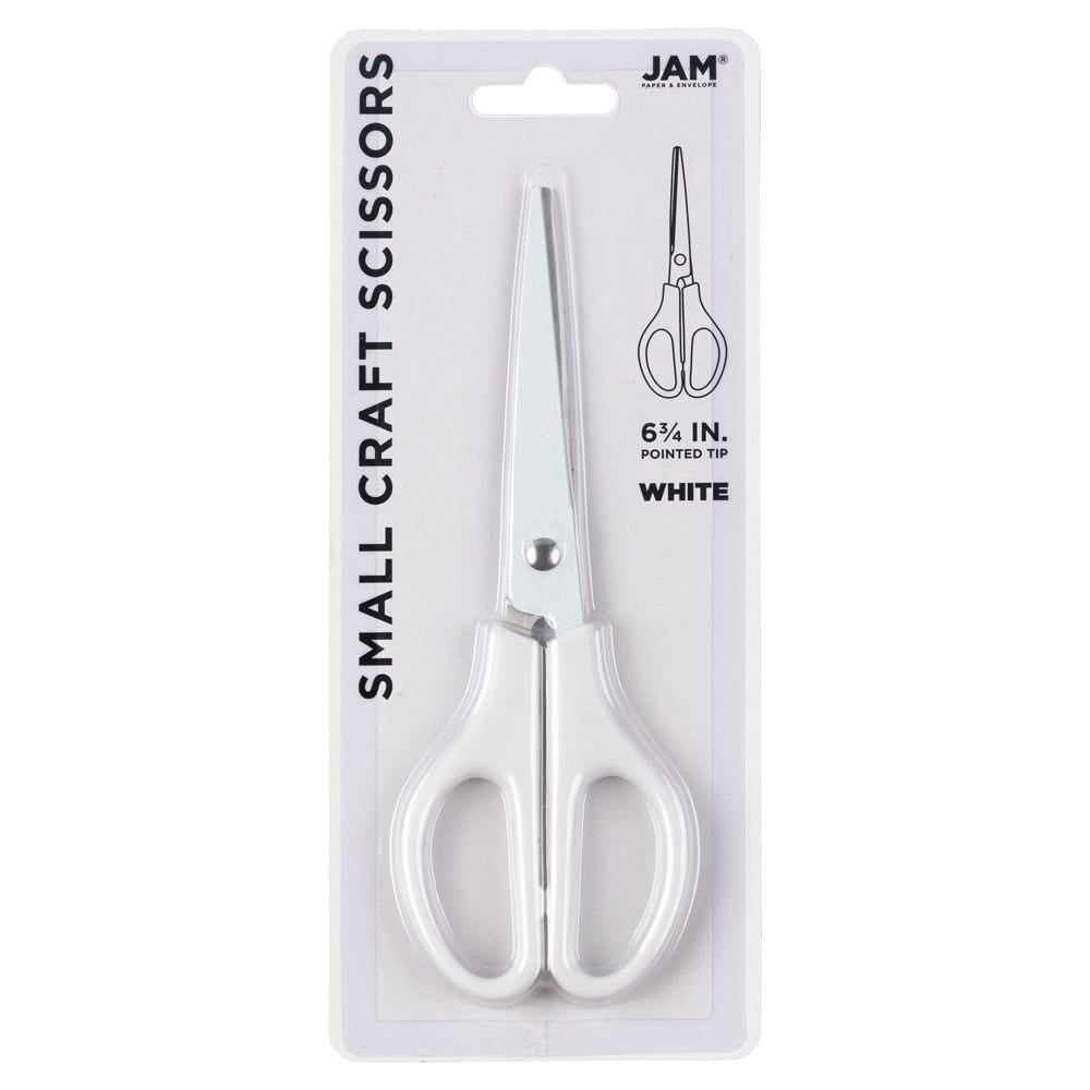 JAM Paper Arts & Crafts Scissors, 6 3/4 in, White, Ergonomic Handle & Stainless Steel Pointed Tip Blades, 1 Pack