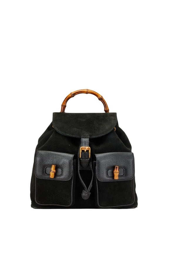 Pre-Owned Gucci Bamboo Backpack 003 2058 0016 Black Sweat Leather Women's GUCCI (Good)