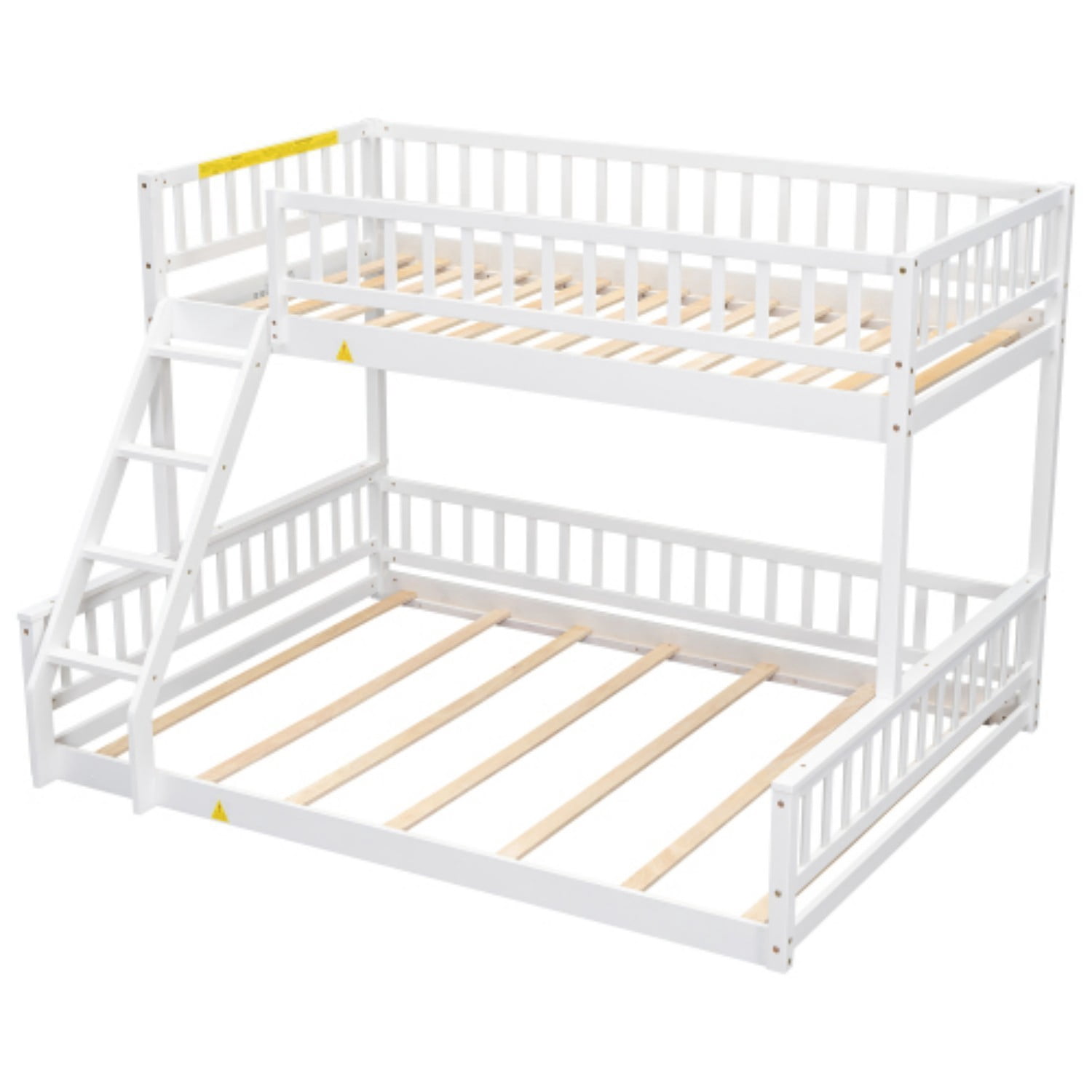 Twin XL Over Queen Bunk Bed with Ladder, Convertible Wood Bunk Bed Frame with Safety Guardrails, Solid Pine Wood Space Saving Bed for Bedroom, White