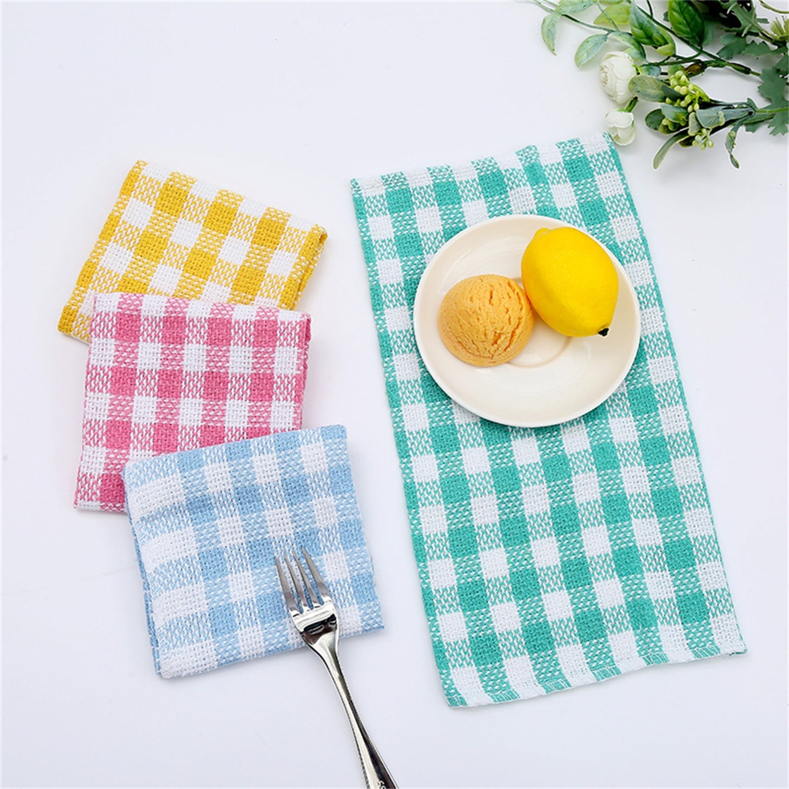 4 Pack Kitchen Towels and Dishcloths Sets,100% Cotton Soft Absorbent Quick Drying Dish Towels for Kitchen,Washing Dishes,12x12 Inches, Multi Color