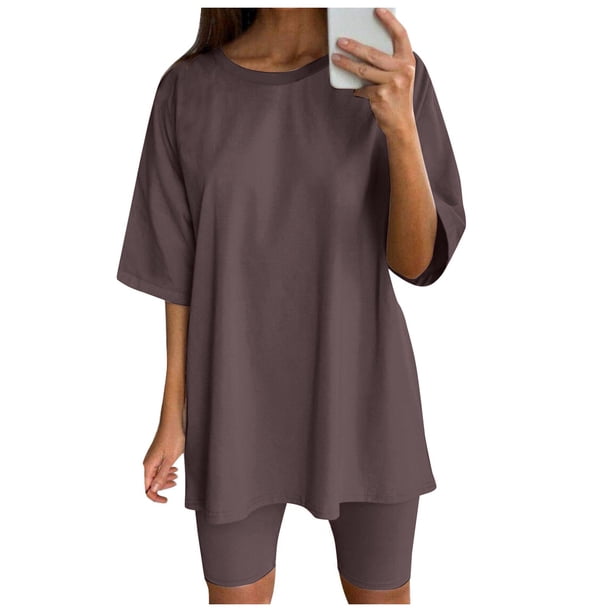 Conjunto deportivo de manga corta y pantalones cortos para mujer, para yoga y running - S-XXXL