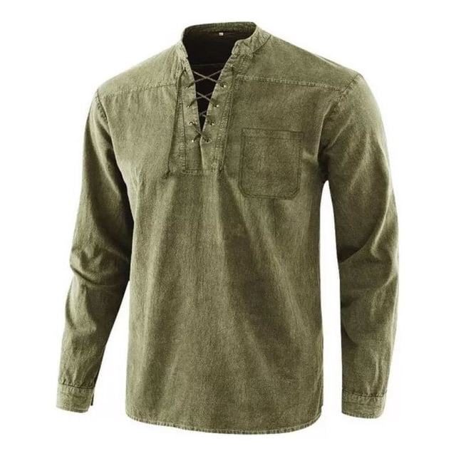 Camisa De Manga Larga Con Cuello Con Cordones Para Hombre