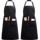 thumbnail image 1 of 2 paquetes de delantales de cocina con 2 bolsillos delantales de cocina caseros ajustables para mujeres hombres chef (negro, poliéster), 1 of 3
