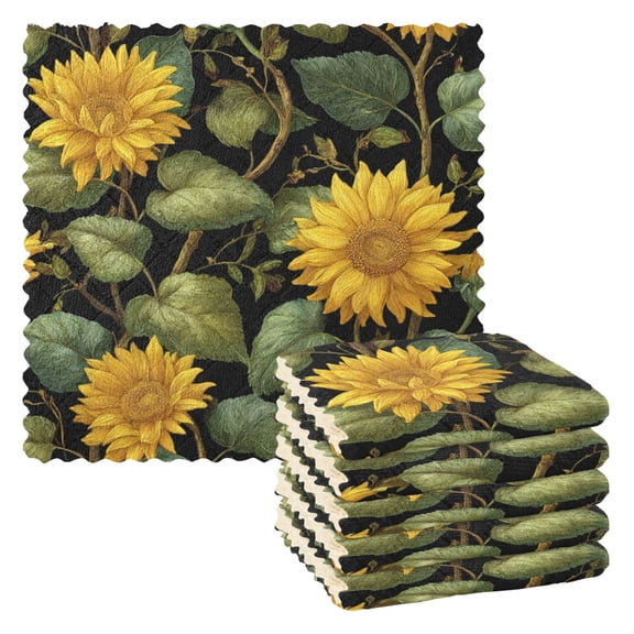 6 Pieces of Kitchen Towels 11x11Inch Kitchen Dish Cloths Kitchen Dish Towels Reuseable Cleaning Cloths Beautiful Yellow Sunflower