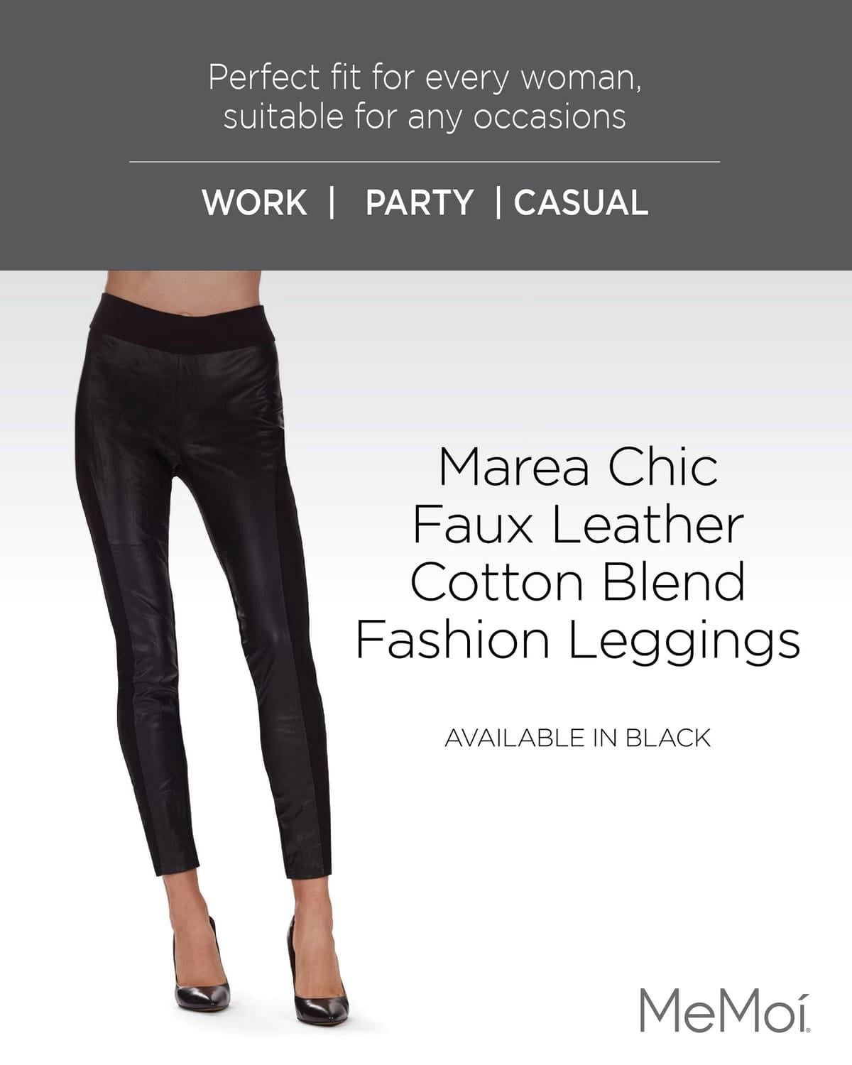 MeMoi Marea Chic Faux Leather Cotton Blend Fashion Leggings - Womens - Female (Medium/Large, Black)