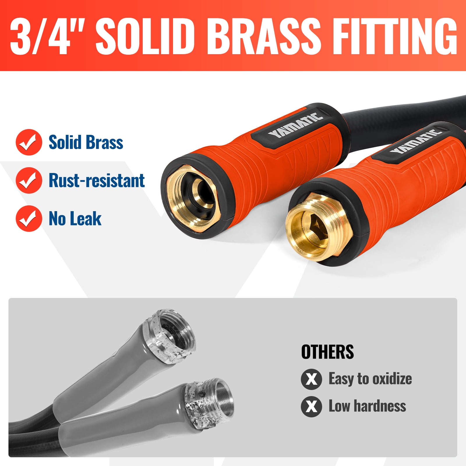 YAMATIC 30ft Garden Hose, 5/8" Leader, Brass Fittings, Leak Proof for Reel, Gardening, Car Wash