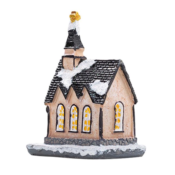 Casa navideña/estatuilla de casa de resina/mini adorno navideño decoración navideña para el hogar para adornos de escritorio para interiores Estilo B Hugo Casa en miniatura luminosa