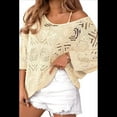 thumbnail image 1 of Suéter de Crochet Calado para Mujer, 3/4, Hombros Descubiertos, Verano 2025 Albaricoque M, 1 of 8