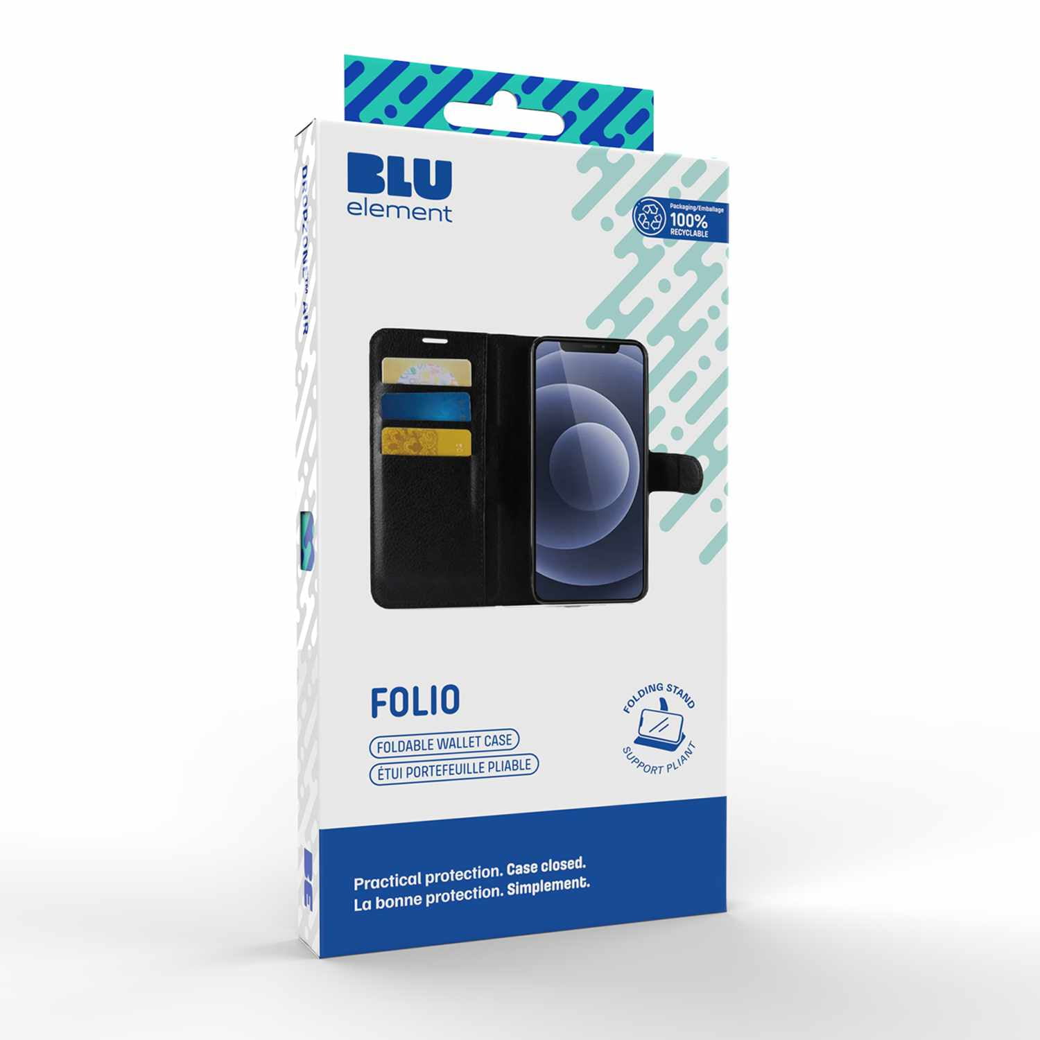 Blu Element Faux Leather Folio Case w/TPU Gelskin for iPhone 16, Black, Folio Case for iPhone 16