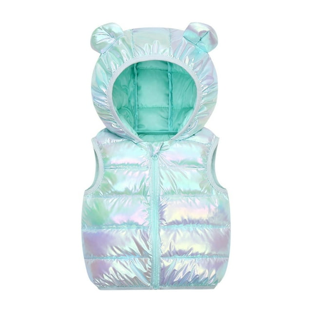 Jackets for Girls Jackets for Boys Bright Solid Round Neck Sleeveless Hooded Versatile Short Fall Winter Top