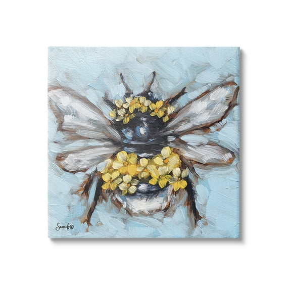 Stupell Industries Abstract Bee with Flowers Animals & Insects Painting Gallery Wrapped Canvas Art Print Wall Art, 17 x 17
