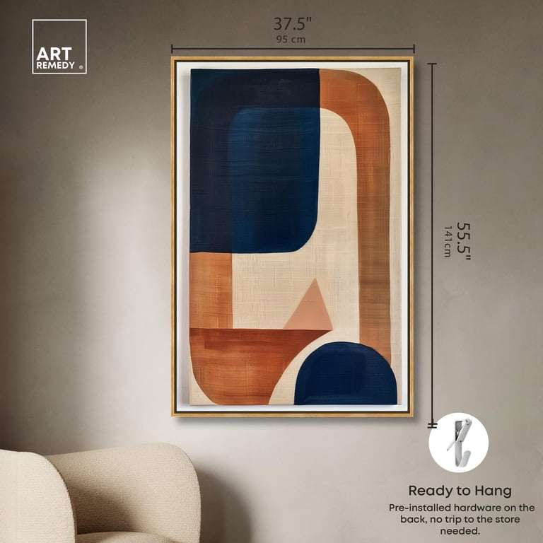 Blue With Cream Canvas Midcentury Abstract Wall Art by Art Remedy