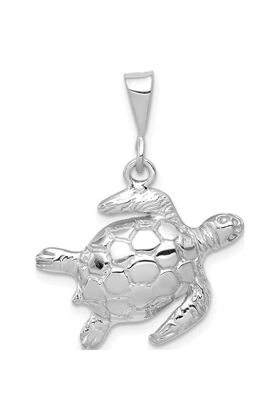 14K White Gold Solid Polished Open-Backed Sea Turtle Pendant (27.5 X 21.5) Made In United States d1406