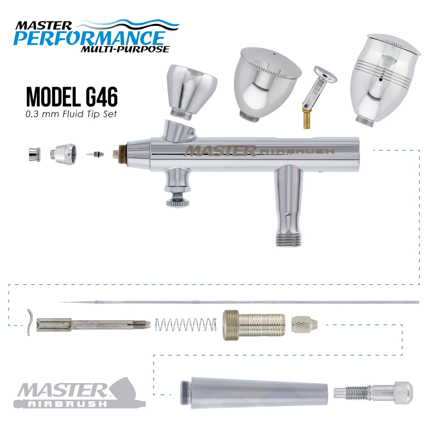 3 Cup Master G46 Dual-Action Gravity Airbrush Set Hobby Auto Paint Cake Tattoo