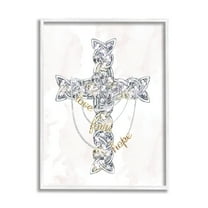 Stupell Industries Love Faith Hope Sentiment Glam Design Cross Religious Painting White Framed Art Print Wall Art, 11 x 14
