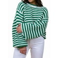 thumbnail image 2 of Women'S Vintage Striped Sweater Crew Neck Long Sleeve Cropped Color Block Casual Loose Knit Pullover Top Green L, 2 of 9