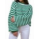 thumbnail image 2 of Suéter Vintage A Rayas para Mujer, Cuello Redondo, Larga, Corte en Bloque de Color, Informal, Holgado, de Punto Verde L, 2 of 9