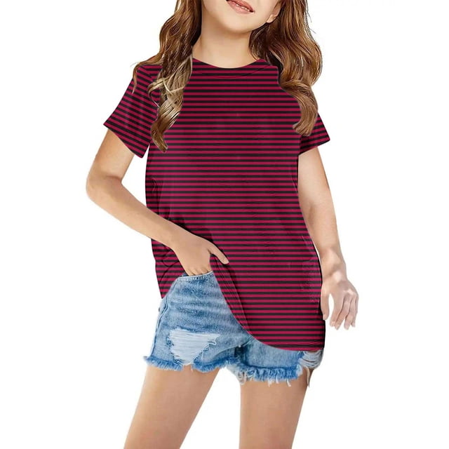 Zpanxa T-Shirts pour Filles T-Shirt Graphique Col Rond Crop Top Décontracté Imprimé avec Polyester Spandex 9-10 Ans