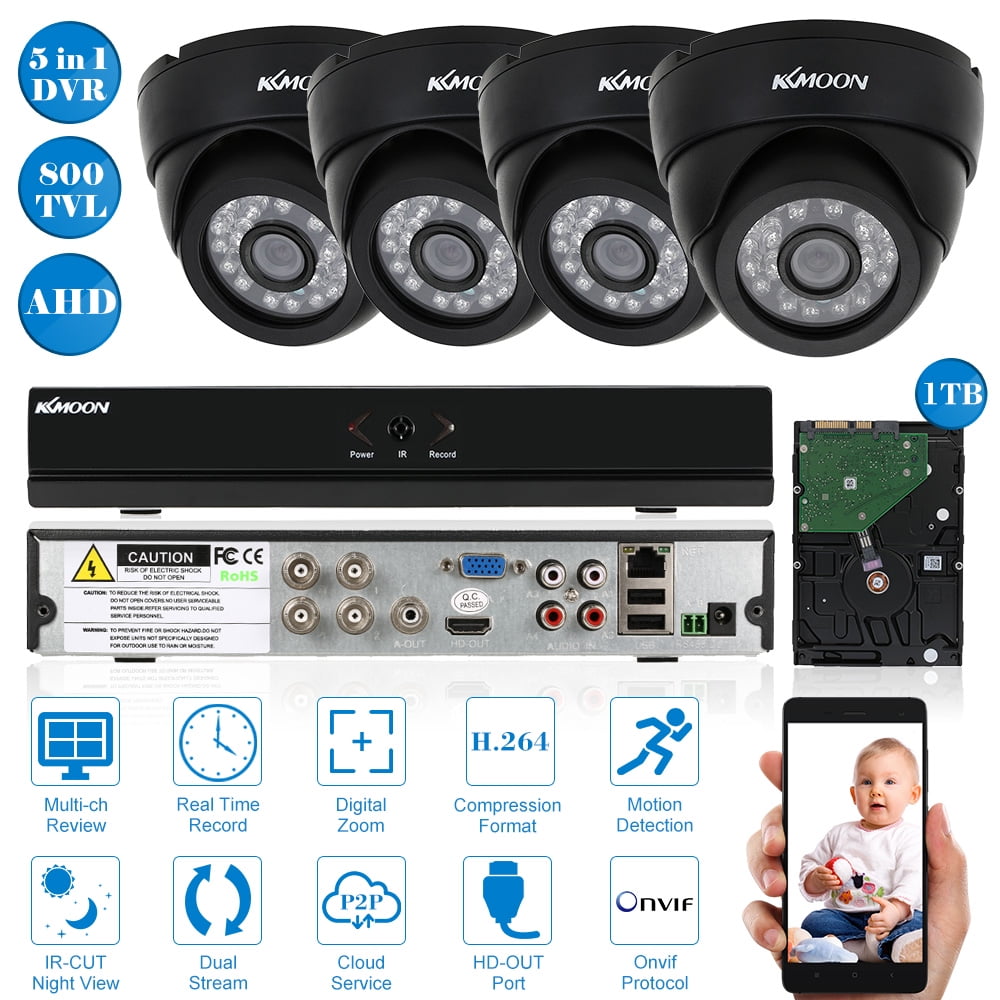 KKmoon 4CH 1080P Hybrid AHD DVR 4pcs 960P Dome CCTV Camera 4*60ft Cable CCTV Kit 