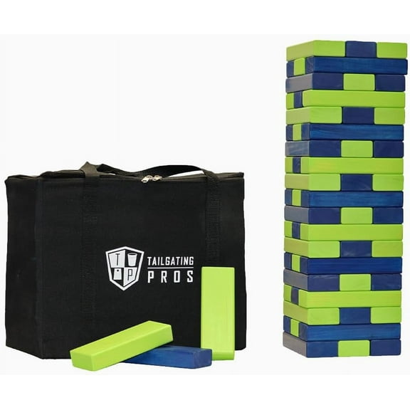 Tailgating Pros Premium Giant Toppling Timbers with Carrying Case – Choose Your Team Colors! Jumbo Outdoor Yard Game, Tower Grows to Over 5 Feet! – Optional Tipsy Stickers Available!