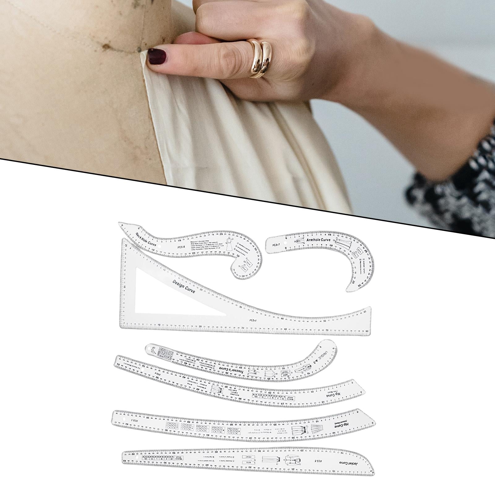 7Pcs Acrylic Sewing Ruler Multifunctional Ruler Needlework Clothing Craft Metric Ruler Sewing Template for Pattern Maker