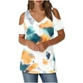 thumbnail image 2 of Shirts for Women Short Sleeved V-Neck Off Shoulder Printing Blouses *Yellow XL, 2 of 6