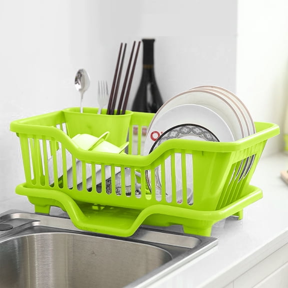 Tunhigl Compact Kitchen Sink Storage Rack - Organize Bowls, Plates, Knife, Fork, Spoon, Chopsticks & More with Space-Saving Bowl Box Organizer Green