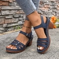 thumbnail image 2 of IWRICH Low Chunky Heels for Women ​dressy Wedge Platform Sandals ​summer Casual Footwear ​with Adjustable Straps Navy 9.5, 2 of 9